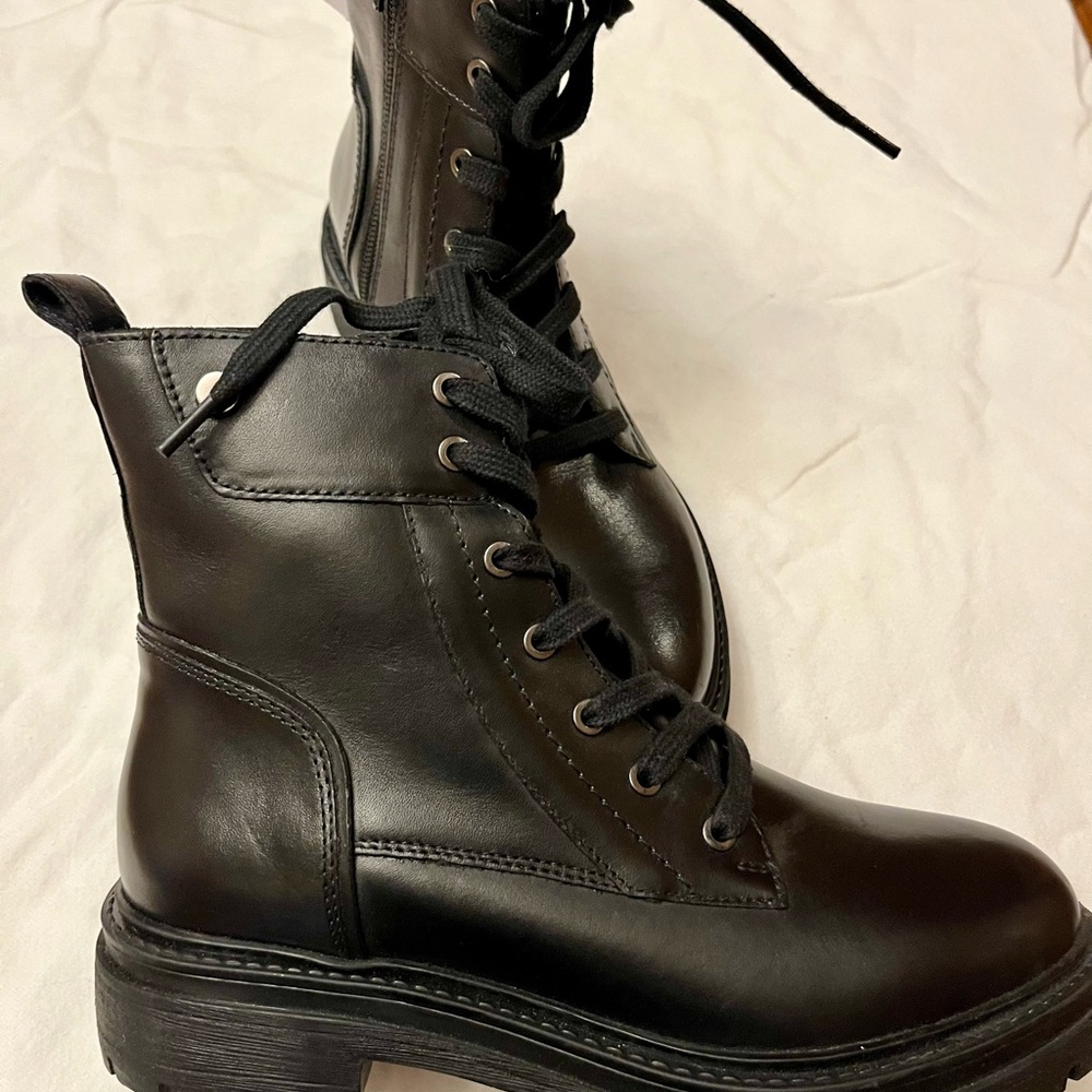Geox Black Leather Combat Boots - Picture 5 of 7
